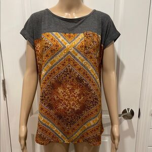 Rewind Floral Gray and Orange Women's Top